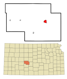 Pawnee County Kansas Zonele încorporate și necorporate Larned Highlighted.svg