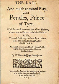 Faksimil av första sidan i Pericles, Prince of Tyre från kvartoupplagan 1609