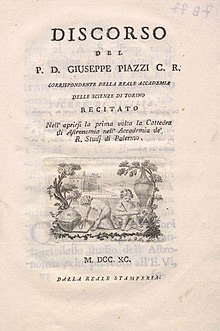 Discorso recitato nell'aprirsi la prima volta la Cattedra di astronomia nell'Accademia de' r. Studj di Palermo, 1790