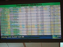An example of a plasma display that has suffered severe burn-in from static text Plasma burn-in at DFW airport.jpg