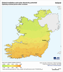 Solar radiation and photovoltaic electricity potential in Ireland using optimally inclined photovoltaic modules Pvgis solar optimum IE.png