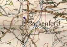 Rackenford shown on an old map.