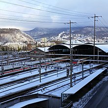 Bahnhof Olten von oben im Winter