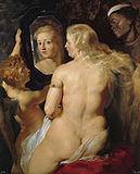 The toilet of Venus label QS:Len,"The toilet of Venus" label QS:Lpl,"Toaleta Wenus" label QS:Lnl,"Het toilet van Venus" . 1613-1614. oil on panel medium QS:P186,Q296955;P186,Q106857709,P518,Q861259 . 124 × 98 cm (48.8 × 38.5 in). Vienna, Liechtenstein Museum.