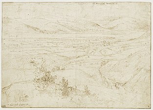 Vue de Saint-Vallier par Hendrik Gijsmans, école flamande, Fonds des dessins et miniatures, Louvre, RF 55292, Recto.