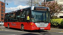 A Scania K230UB bus in Surrey in 2017 Scania K230UB YT61FEU Staines.jpg