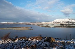 St Serf's Inch and Loch Leven in winter, from Vane Farm on Benarty Hill