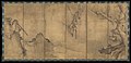 Sesson Shūkei (雪村 周継), Gibbons in a Landscape, ink on Xuan paper, 62 in. x 11 ft. 5 in. (157.5 x 348 cm), 1570, Japan. Collected by the Metropolitan Museum of Art.[87]