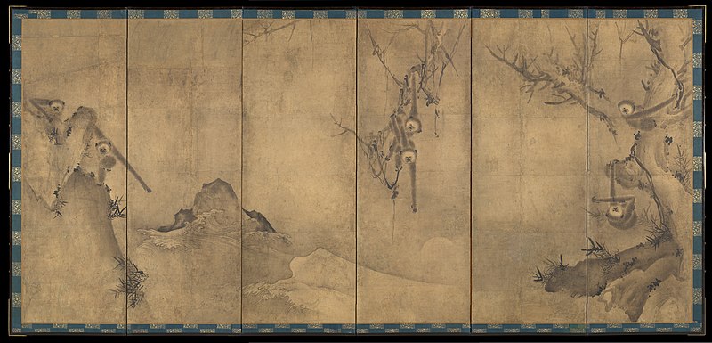 File:Sesson Shūkei 雪村周継, Gibbons in a Landscape, 1570.jpg