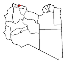 Karta över Libyen med distriktet Tarabulus i rött.