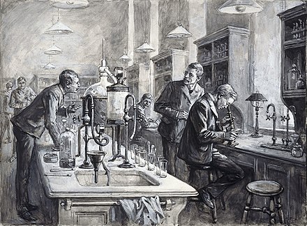 Sir Ronald Ross, C.S. Sherrington, and R.W. Boyce working together in a laboratory at the LTSM in 1899