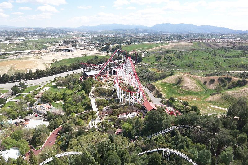 File:Six Flags Magic Mountain Viper and X2 from Sky Tower.jpg