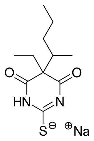 <span class="mw-page-title-main">Sodium thiopental</span> Barbiturate general anesthetic