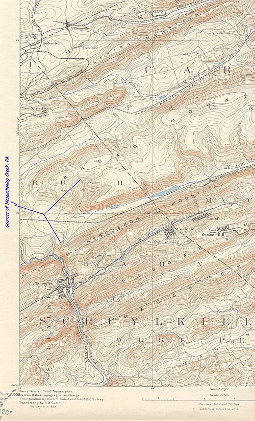 Sources of Nesquehoning creek from hzlt93sw map excerpt.jpg