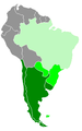 Тёмно-зелёный: территории, которые всегда относят к Южному конусу. Зелёный: иногда относимый к Южному конусу регион. Светло-зелёный: регион, включаемый в Южный конус только в редких исключениях.