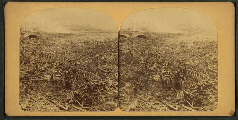 File:Stereoscopic view of Great Stone Bridge following a deadly fire in 1889.png