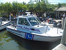 Suffolk County Police boat on Fire Island