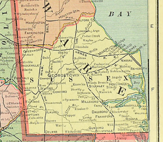 Ward in southernmost Sussex County, Delaware, in 1902 Sussex County, Delaware, 1902.png