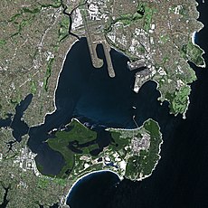 Lady Robinsons Beach is approximately 5 km long, starting from Kyeemagh in the north to Sandringham in the south. It is located on the western shores of Botany Bay, or to the left of Sydney Airport on the map. Sydney SPOT 1210.jpg