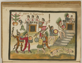Batalla de Azcapotzalco de la obra de Diego Duran. Nótese como se representa que los soldados a la derecha son de la ciudad de México-Tenochtitlan y que están bajo el mando de Axayacatl.