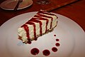 A slice of goat cheesecake