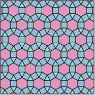A semi-regular tessellation with three prototiles: a triangle, a square and a hexagon.