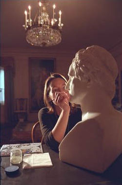 A marble bust of George Washington by sculptor Giuseppe Ceracchi (1751-1801) receives conservation work in the China Room. TinaHagerChinaRoom.jpg