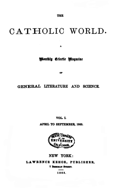 File:Title page of The Catholic World.png