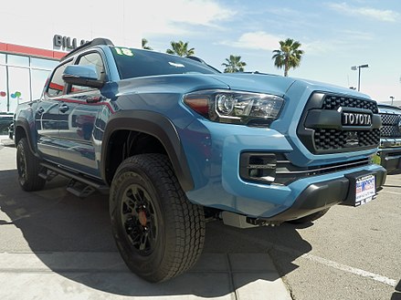 Some new vehicles, like this Tacoma, still use the heritage TOYOTA wordmark.