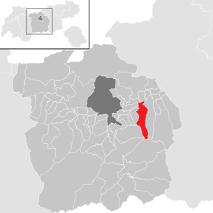 Lage der Gemeinde Tulfes im Bezirk Innsbruck-Land (anklickbare Karte)