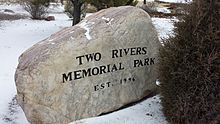 Rock marking Two Rivers Memorial Park, Bonner, Montana.
