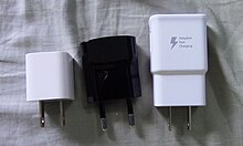 Common sizes of USB AC adapters USB AC Adapters (cropped).JPG