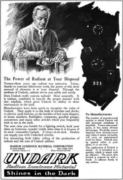 1921 advertisement for Undark Undark (Radium Girls) advertisement, 1921, retouched.png