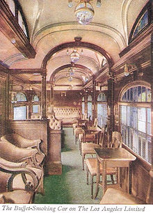 The buffet-smoking car, c. 1909 Union Pacific Railroad Los Angeles Limited 1909.JPG