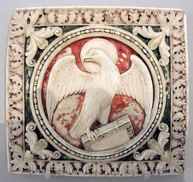 Carolingian ivory plaque with the Eagle of Saint John with halo, Victoria & Albert Museum.