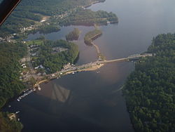 The hamlet of Long Lake from the air View of Long Lake New York.jpg