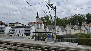 Double-track railway line with side platforms