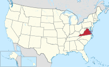 Mapa dos Estados Unidos com a Virgínia em destaque