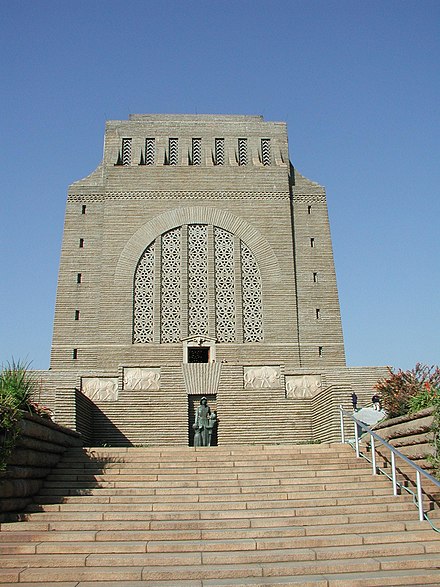 Voortrekker Monument, Afrikaner nationalistic monument in honour of the people that took part in the Great Trek. The architect Gerard Moerdijk described it as a "monument that would stand thousands of years to describe the history and the meaning of the Great Trek to it descendants".[14]