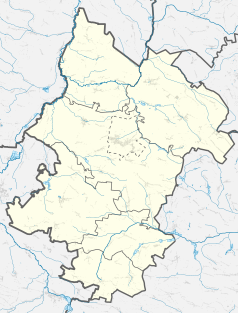 Mapa konturowa powiatu włoszczowskiego, na dole znajduje się punkt z opisem „Chlewice”