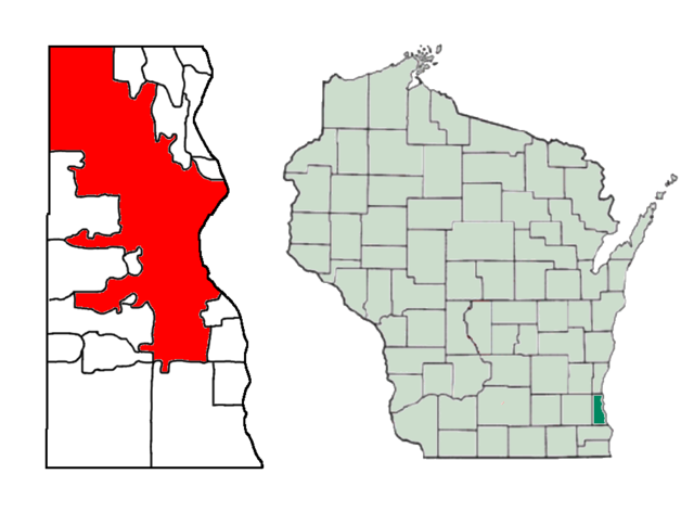 Localizarea orașului Milwaukee în  Comitatul Milwaukee, Wisconsin