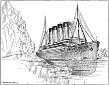 Drawing of the iceberg collision Walker - An Unsinkable Titanic (1912) page 125.jpg