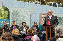 Reverend Timothy C. Ahrens speaking at the Washington Gladden Social Justice Park dedication, 2018 Washington Gladden Social Justice Park 15.jpg