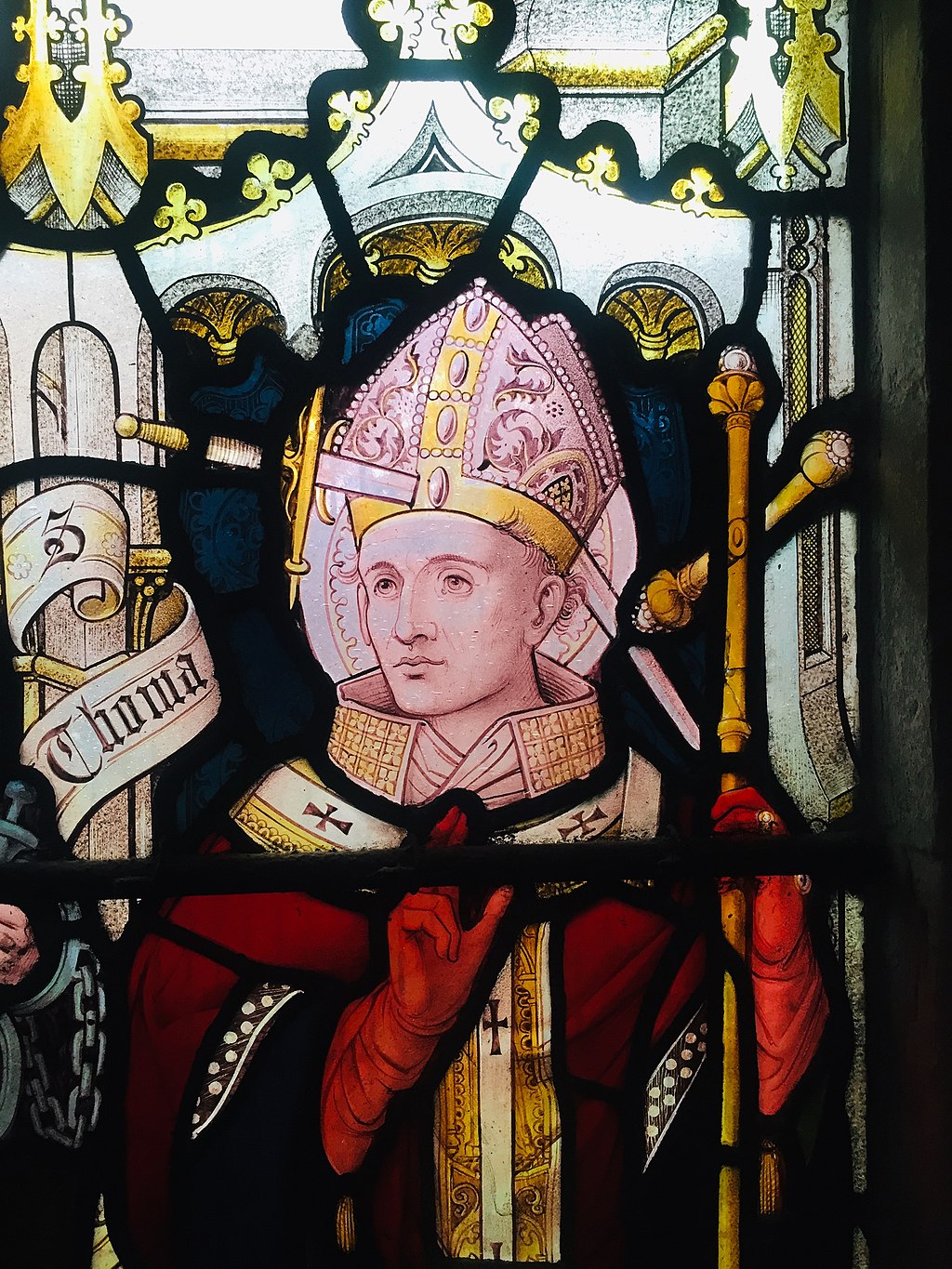 *Un Saint, un Miracle* : Saint Thomas Becket : il guérit son ami l’évêque Jean de Salisbury 1024px-Westlake_Window%2C_St_Peter%E2%80%99s_Berkhamsted_15_17_04_162000