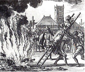 The burning of a 16th-century Dutch Anabaptist, Anneken Hendriks, who was charged with heresy. Witch-scene4.JPG