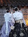 Women wearing a Hanbok traditional dress in Korean