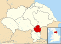 Map of North Yorkshire, UK with York highlighted.