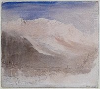 Mont Blanc and the Glacier des Bossons, looking down the Arve valley to Chamonix; Pale Morning - William Turner - Tate Britain