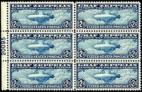 Plate Block of six, Graf Zepplin, $2.60, 1930 issue