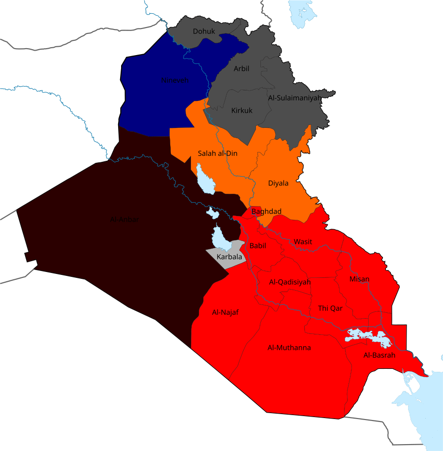 Election map showing the largest list per governorate 2009 Iraqi elections.svg